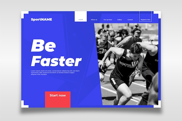 Free vector landing page sport with photo