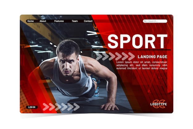 Free vector landing page sport with photo