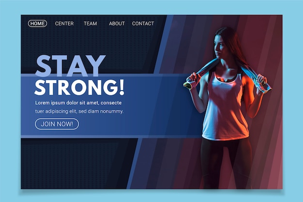 Free vector landing page sport with photo