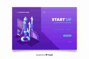 Free vector landing page for startup in isometric design