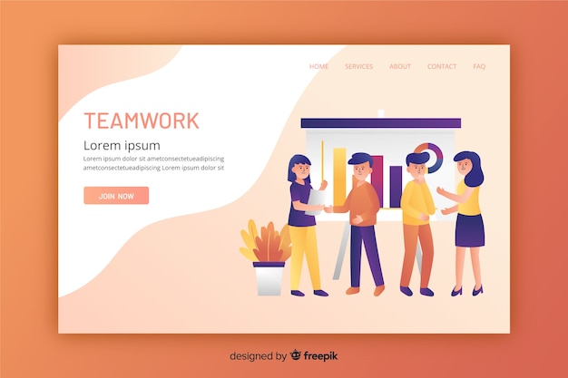 Landing page for teamwork in flat design