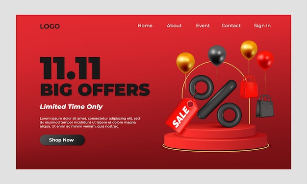 Free vector landing page template for 11.11 single's day sales event