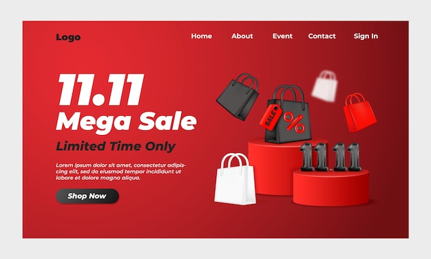 Free vector landing page template for 11.11 single's day sales event