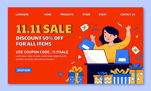 Free vector landing page template for 11.11 single's day sales event