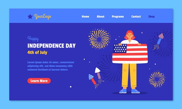 Шаблон целевой страницы для празднования 4 июля в Америке