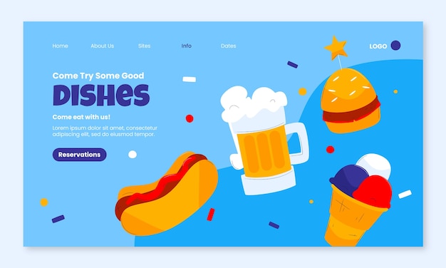 Free vector landing page template for american 4th of july celebration