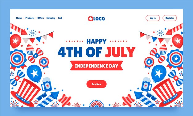 Landing page template for american 4th of july celebration