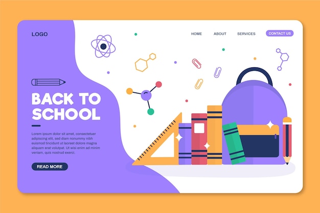 Free vector landing page template for back to school