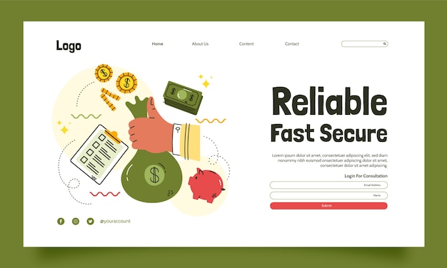 Free vector landing page template for bank and finance