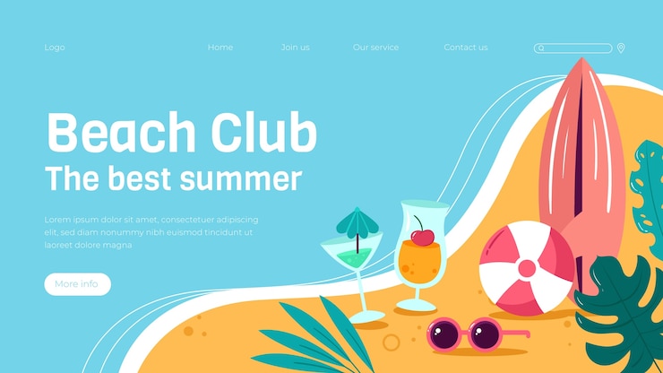 Free Vector landing page template for beach club and party