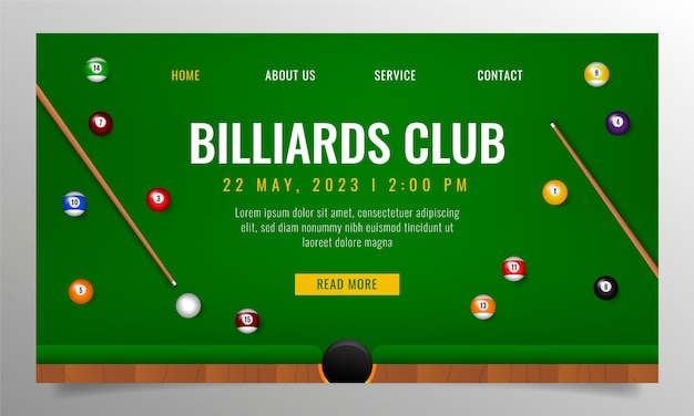 Vettore gratuito modello di pagina di destinazione per club di biliardo e gioco di biliardo