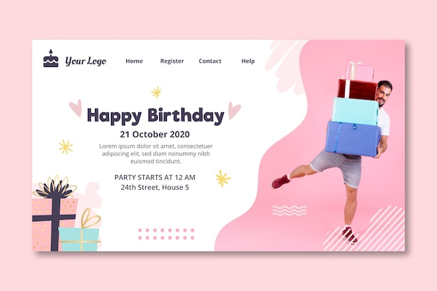 Free vector landing page template for birthday celebration