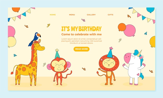 Free vector landing page template for birthday party celebration