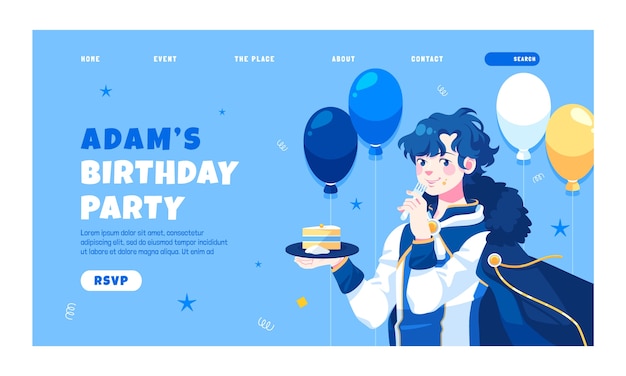 Free vector landing page template for birthday party celebration