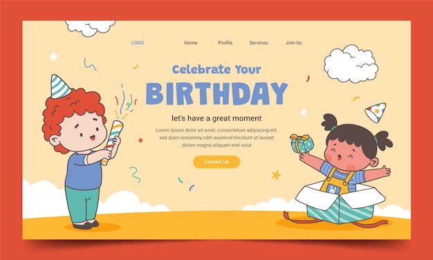 Landing page template for birthday party celebration