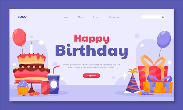 Free vector landing page template for birthday party celebration