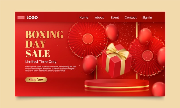 Free vector landing page template for boxing day sales