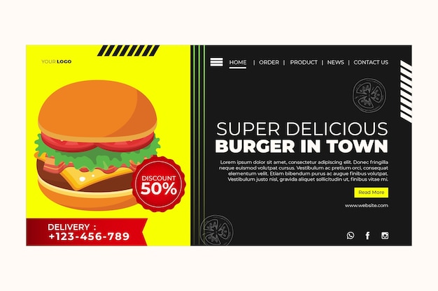 Vettore gratuito modello di pagina di destinazione per ristorante di hamburger