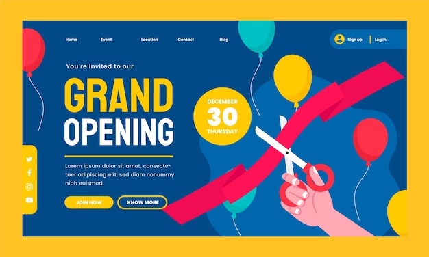 Landing page template for business grand opening