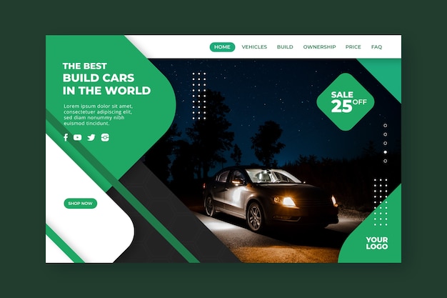 Free vector landing page template for car shopping with dark car