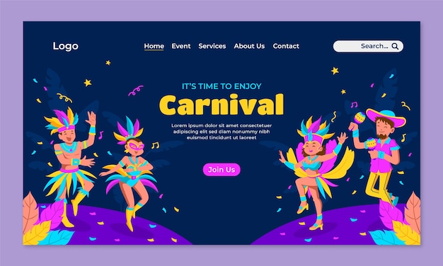 Free vector landing page template for carnival party celebration