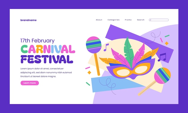 Free vector landing page template for carnival party celebration
