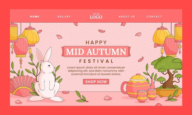 Landing page template for chinese mid-autumn festival celebration