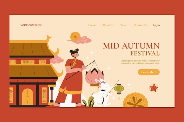 Landing page template for chinese mid-autumn festival celebration