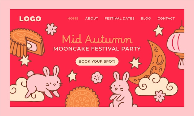 Landing page template for chinese mid-autumn festival celebration