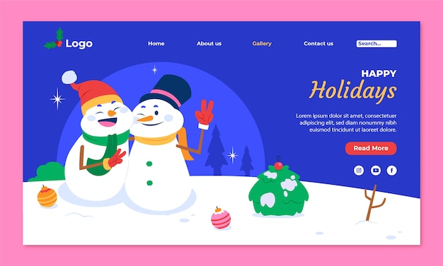 Landing page template for christmas season with snowmen hugging