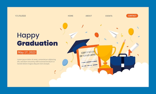 Free vector landing page template for class of 2023 graduation