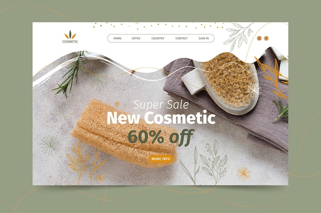 Vettore gratuito modello di pagina di destinazione per prodotti cosmetici