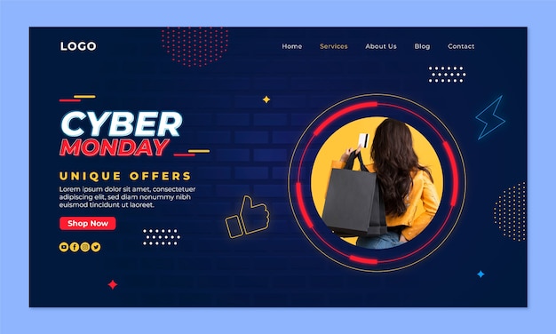 Free vector landing page template for cyber monday sale