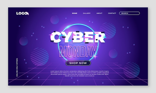 Free vector landing page template for cyber monday sale