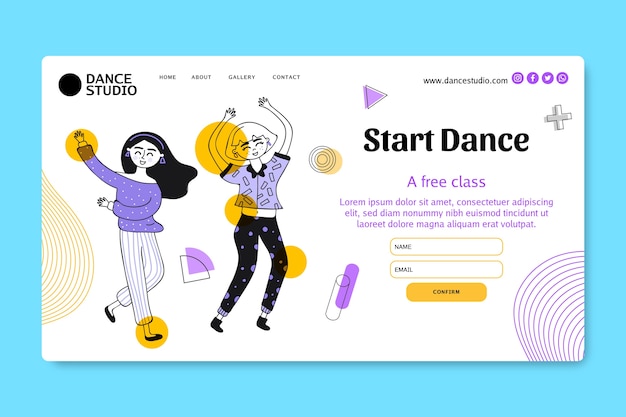 Free vector landing page template for dancing