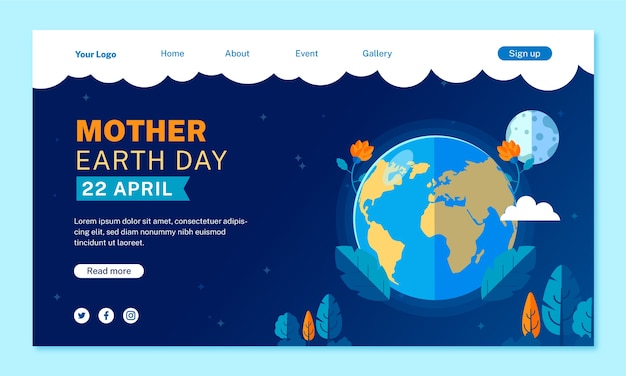 Free vector landing page template for earth day celebration