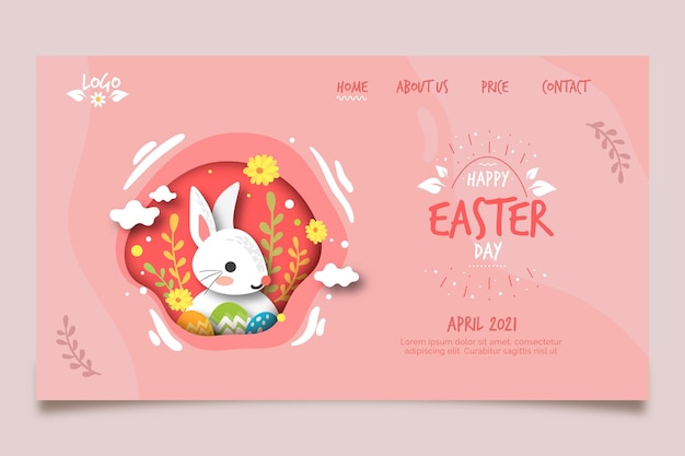 Free vector landing page template for easter with bunny