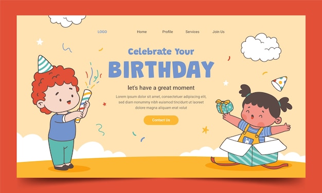 無料ベクター 誕生日パーティーのお祝いのランディングページテンプレート