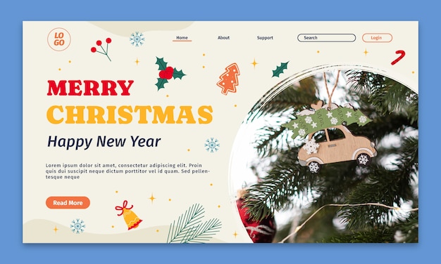 Бесплатное векторное изображение Шаблон целевой страницы для празднования рождества