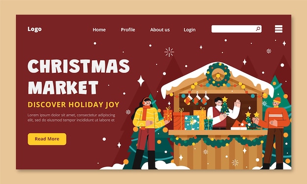 無料ベクター クリスマスシーズンマーケットのランディングページテンプレート