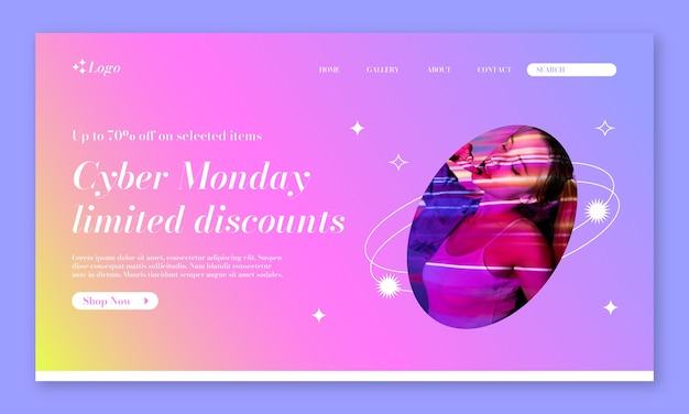 無料ベクター サイバーマンデーのランディングページテンプレート