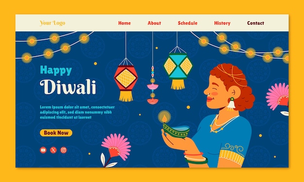 무료 벡터 디왈리 힌두교 축제 축하를 위한 방문 페이지 템플릿