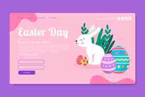 Бесплатное векторное изображение Шаблон целевой страницы на пасху с кроликом и яйцами