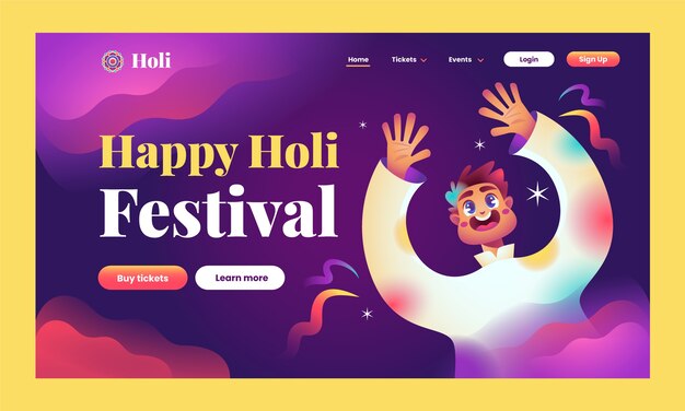Бесплатное векторное изображение Шаблон целевой страницы для празднования фестиваля холи