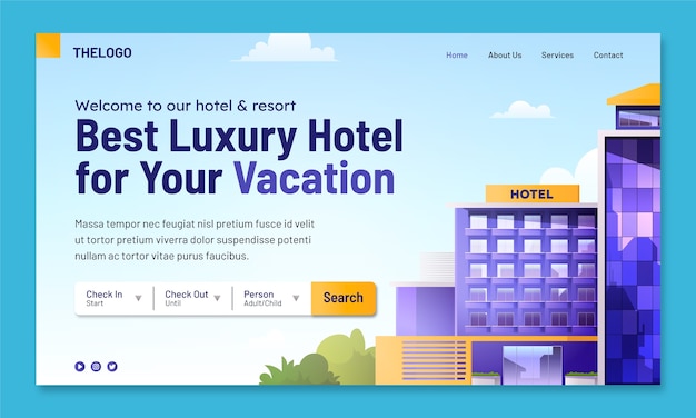 Бесплатное векторное изображение Шаблон целевой страницы для гостиничного бизнеса