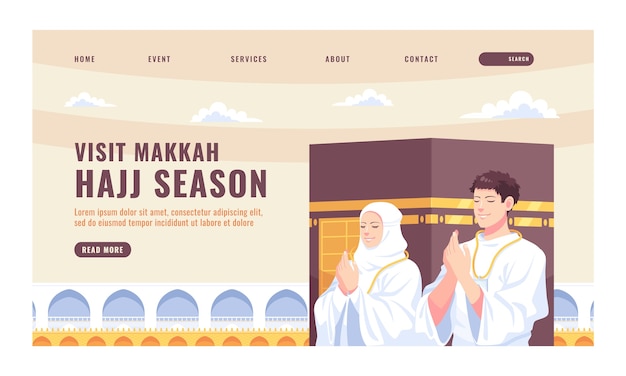 Бесплатное векторное изображение Шаблон целевой страницы для исламского хаджа паломничества