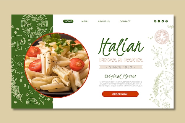 Бесплатное векторное изображение Шаблон целевой страницы для ресторана итальянской кухни