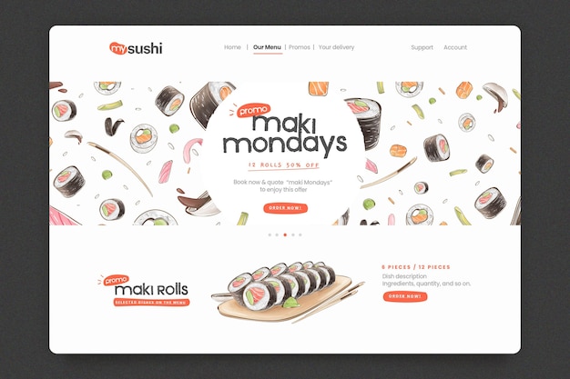 無料ベクター 寿司レストランのランディングページテンプレート