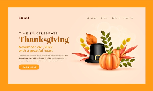 Бесплатное векторное изображение Шаблон целевой страницы для празднования дня благодарения