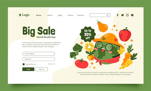 無料ベクター 世界保健デーのお祝いのランディングページテンプレート